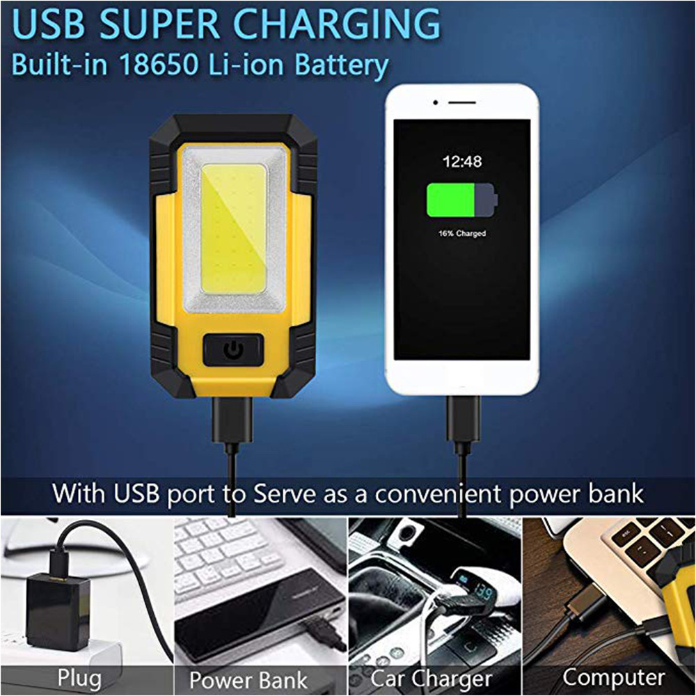 Y36 LED Work Light with Magnet USB Rechargeable Portable Camping Lights COB Hook Auto Repair Lamp Power Bank Flashlight