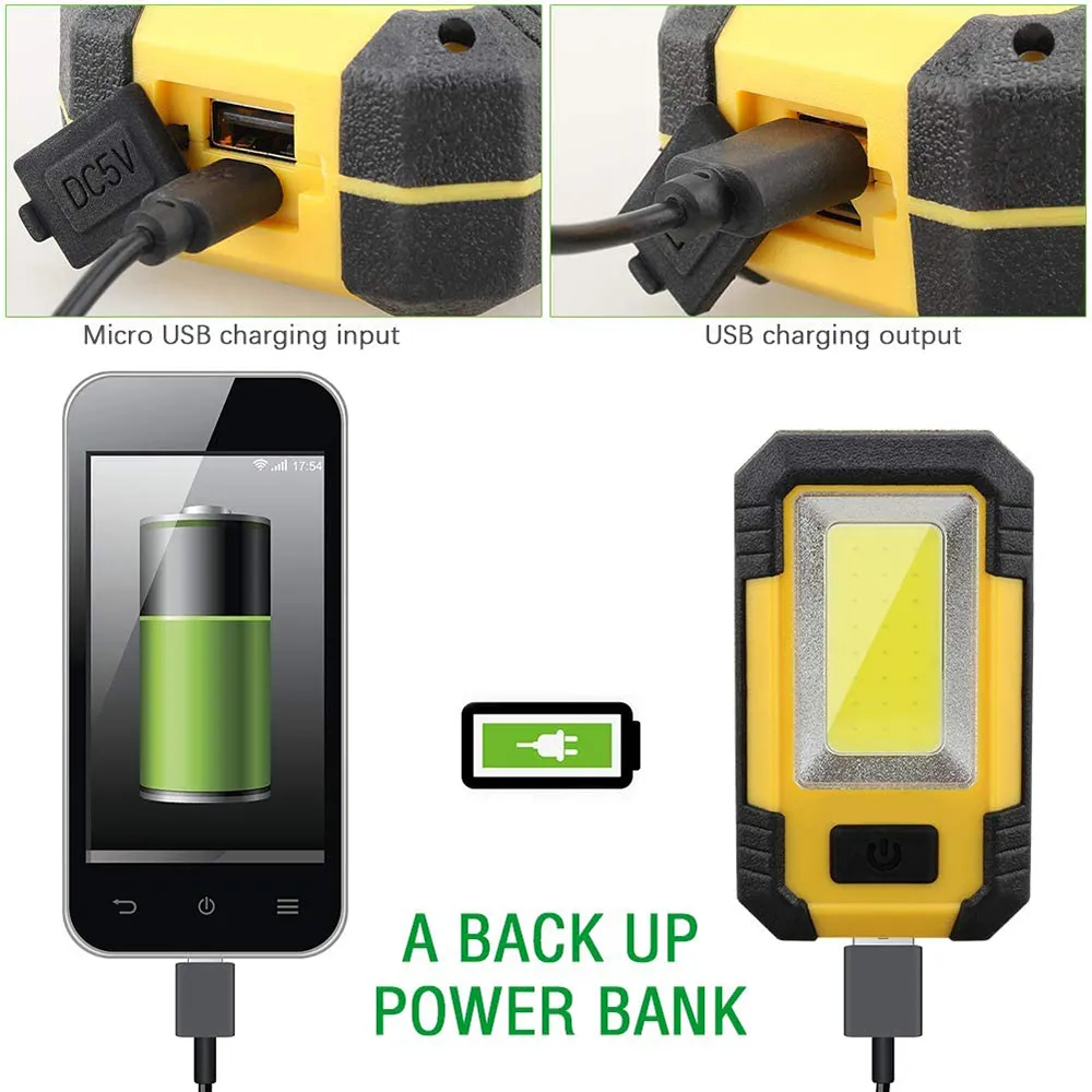 Y36 LED Work Light with Magnet USB Rechargeable Portable Camping Lights COB Hook Auto Repair Lamp Power Bank Flashlight