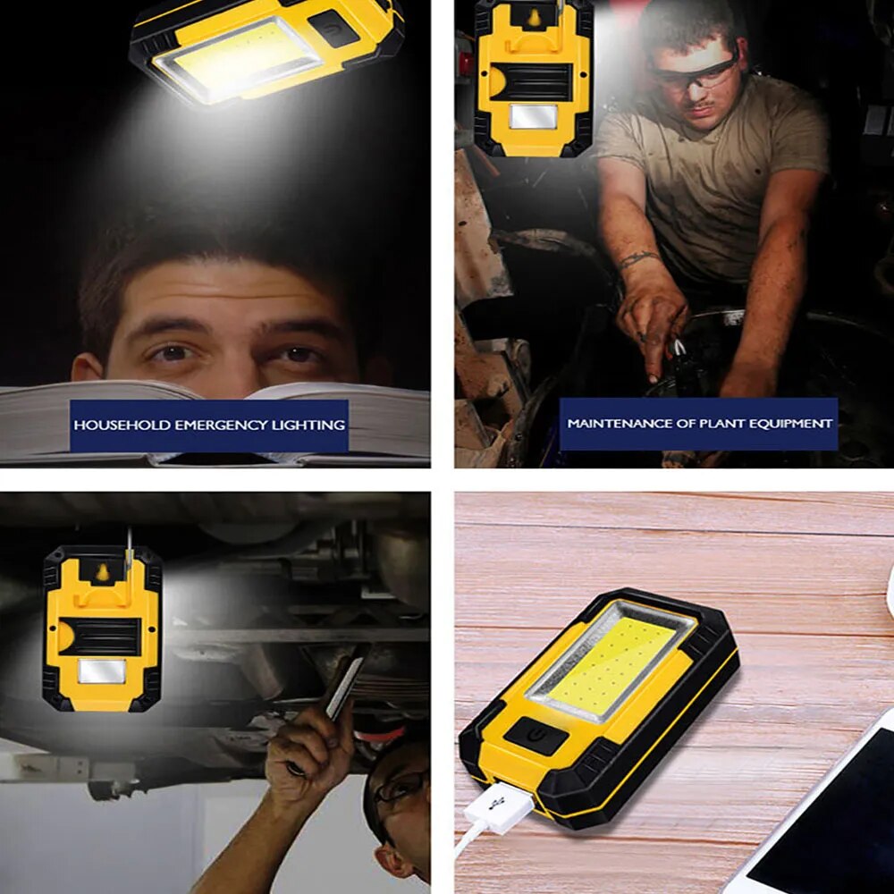 Y36 LED Work Light with Magnet USB Rechargeable Portable Camping Lights COB Hook Auto Repair Lamp Power Bank Flashlight
