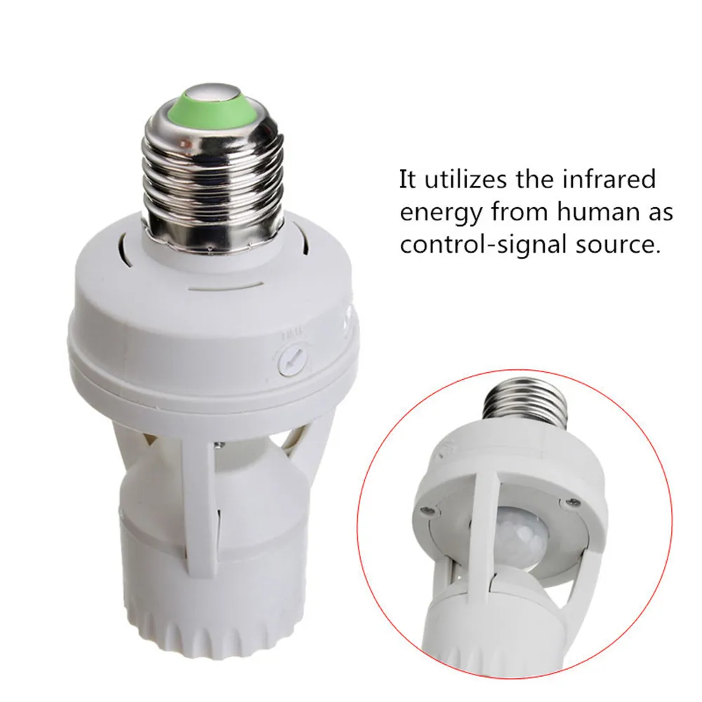 360 Degrees PIR Human Induction Motion Sensor Night Lamp Socket Base Lamp Holder E27 AC 100V-220V Delay Time Adjustable Switch