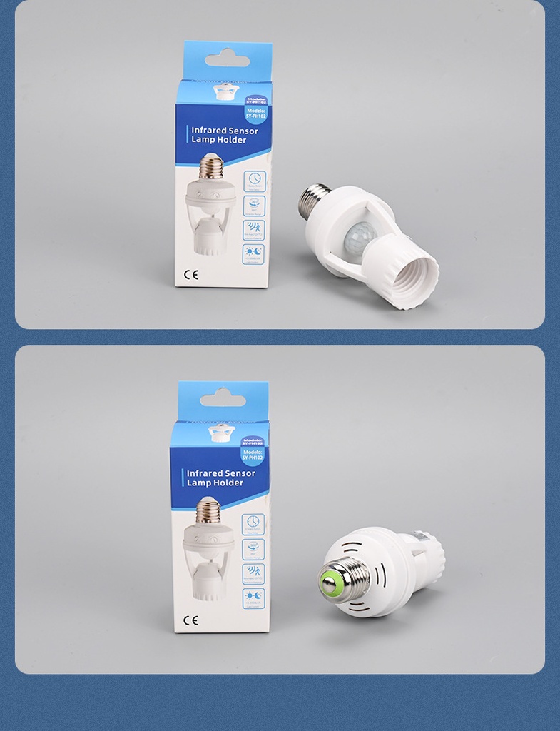 360 Degrees PIR Human Induction Motion Sensor Night Lamp Socket Base Lamp Holder E27 AC 100V-220V Delay Time Adjustable Switch