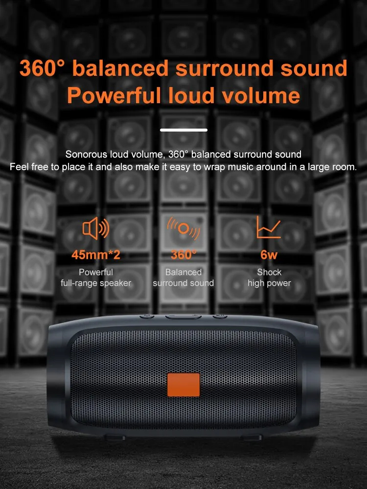 800mah Bluetooth 3W*2 Dual Speakers Outdoor Stereo Surround Loudspeaker Wireless Sound Box
