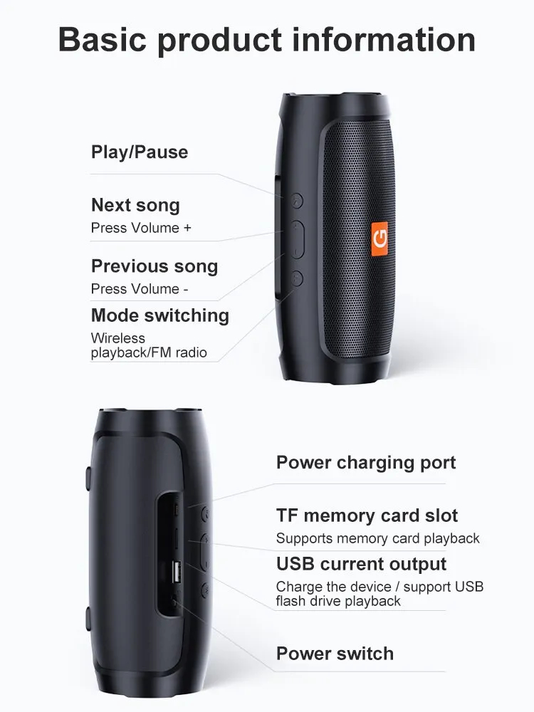 800mah Bluetooth 3W*2 Dual Speakers Outdoor Stereo Surround Loudspeaker Wireless Sound Box