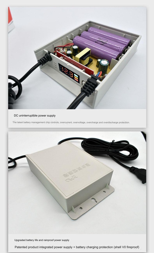 12v monitoring power outage 18650 battery life power voltage LED display outdoor rainproof ups