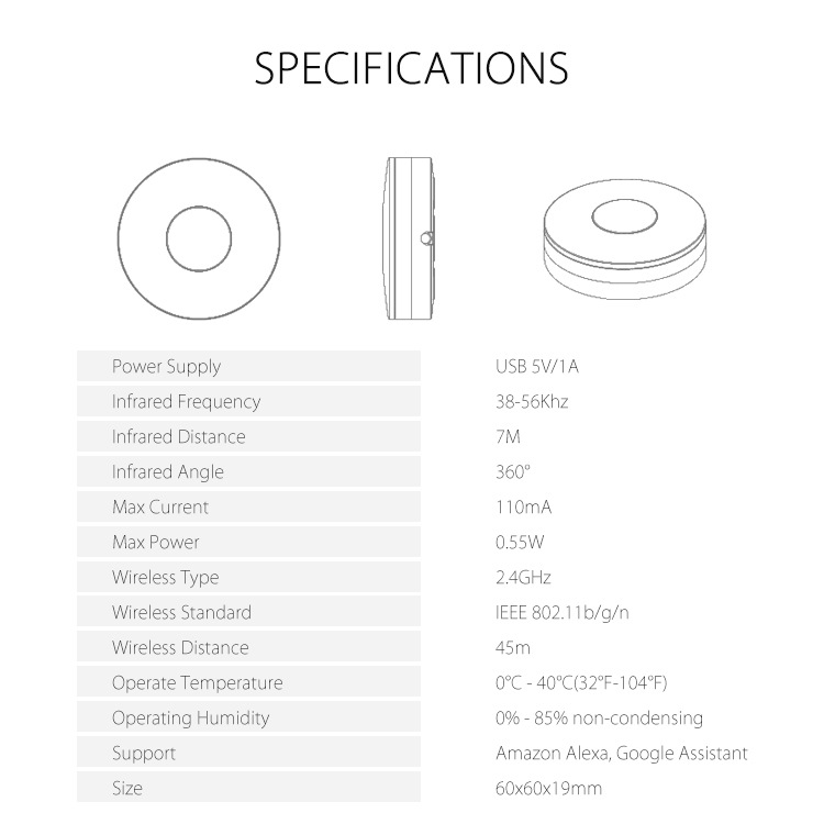 WiFi & Bluetooth dual-mode IR RF Remote Control 315/433MHz Universal Tuya Smart Life App Via Alexa Voice Control