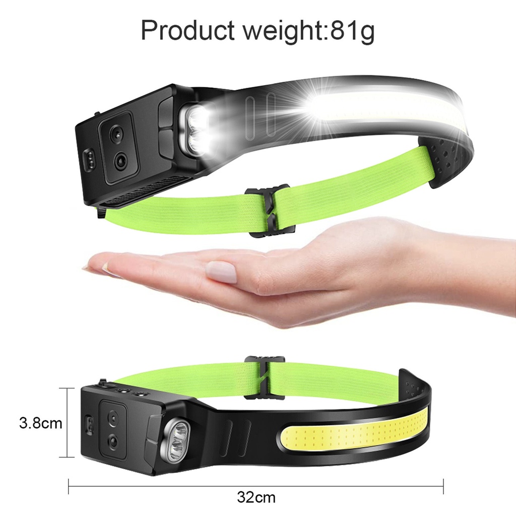 USB Rechargeable LED Sensor Headlamp XPE+COB Headlight Head Torch Work Light Waterproof Headlamp