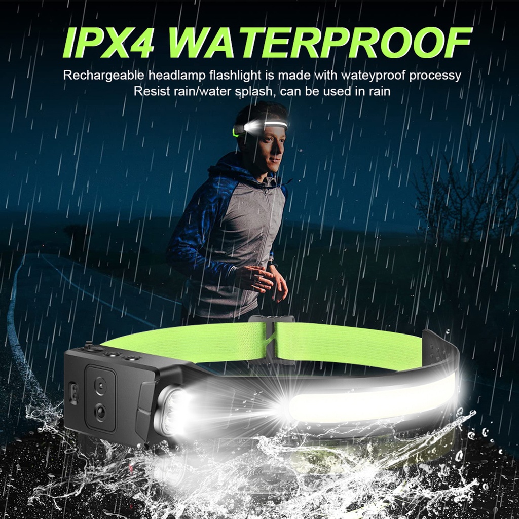USB Rechargeable LED Sensor Headlamp XPE+COB Headlight Head Torch Work Light Waterproof Headlamp