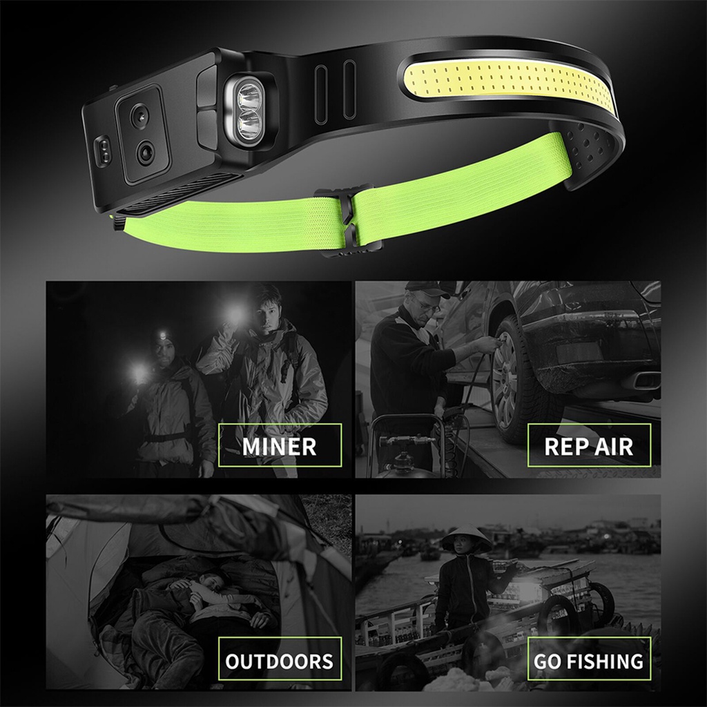 USB Rechargeable LED Sensor Headlamp XPE+COB Headlight Head Torch Work Light Waterproof Headlamp
