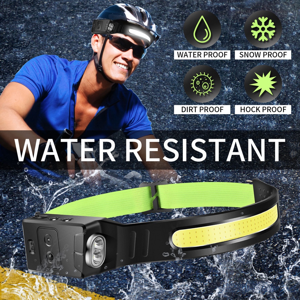 USB Rechargeable LED Sensor Headlamp XPE+COB Headlight Head Torch Work Light Waterproof Headlamp