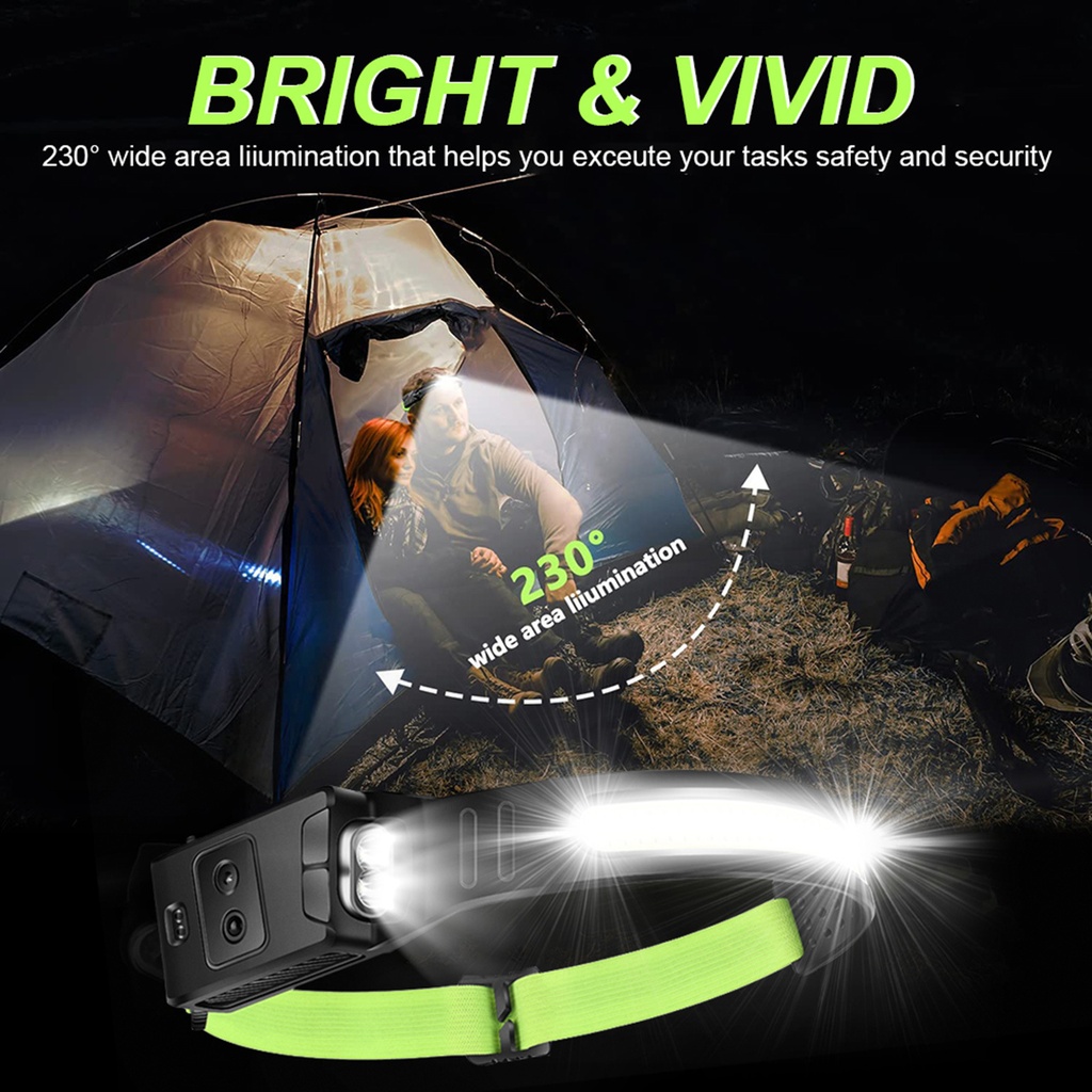USB Rechargeable LED Sensor Headlamp XPE+COB Headlight Head Torch Work Light Waterproof Headlamp