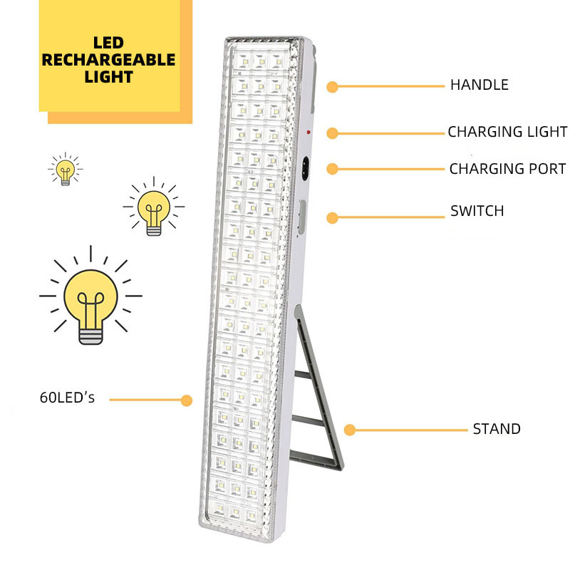 60LEDs Wall-Mounted Lamp Portable Lighbar Power Outage Emergnecy Lighting Rechargeable Light