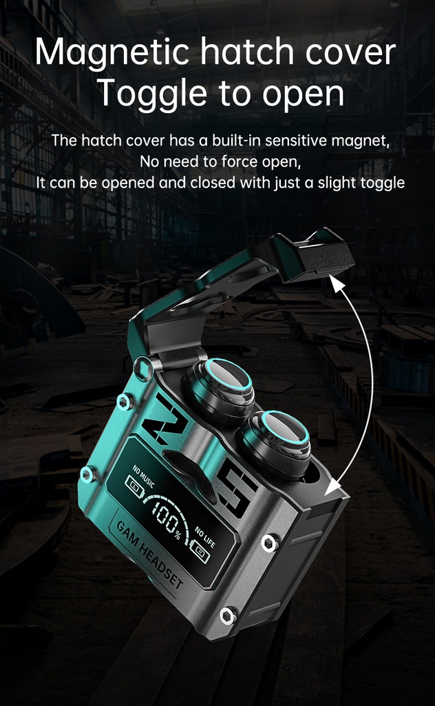 M25 Wireless Bluetooth 5.2 Magnetic Hatch Metal Mechanical Style Dual Ear Digital Display In Ear Sport Bluetooth