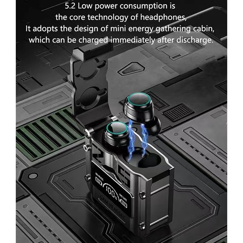 M25 Wireless Bluetooth 5.2 Magnetic Hatch Metal Mechanical Style Dual Ear Digital Display In Ear Sport Bluetooth