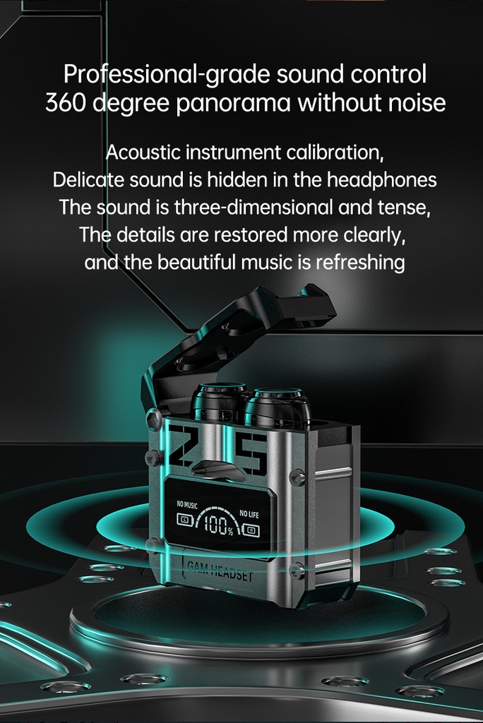 M25 Wireless Bluetooth 5.2 Magnetic Hatch Metal Mechanical Style Dual Ear Digital Display In Ear Sport Bluetooth