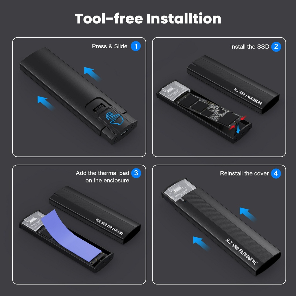 M.2 NVME NGFF External SSD Case NGFF SATA Solid State Drive Enclosure USB3.1 Type C Mobile M2 SSD Box Gen2 10Gbps