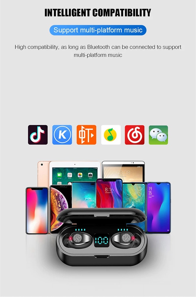 F9 TWS Bluetooth 5.0 Earphone Wireless Headphone Stereo Headset Sport Earbuds Microphone With Charging Box