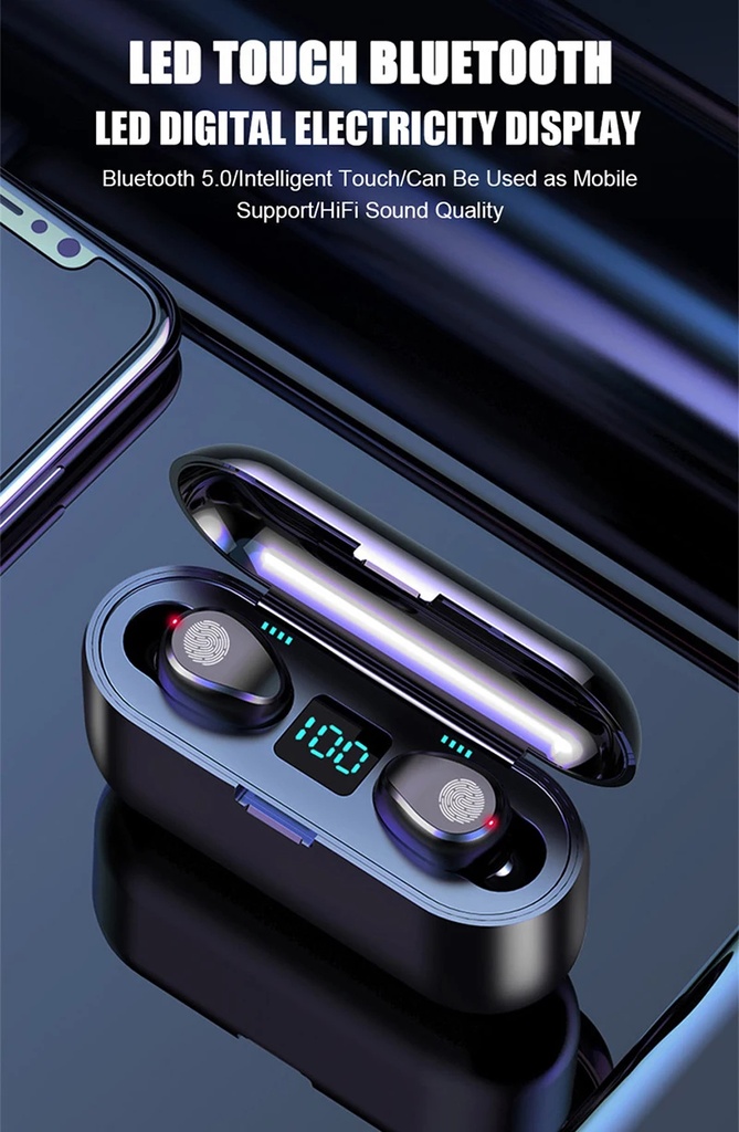 F9 TWS Bluetooth 5.0 Earphone Wireless Headphone Stereo Headset Sport Earbuds Microphone With Charging Box