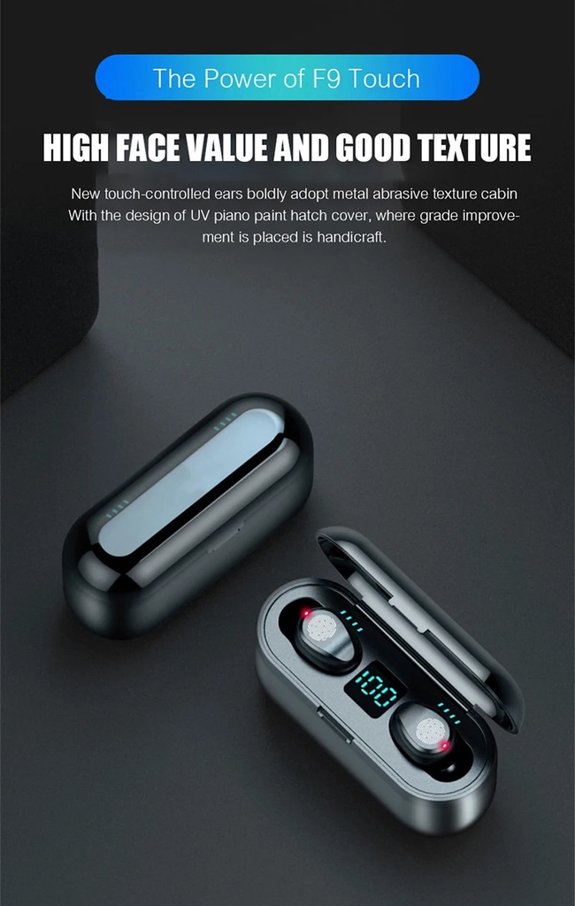 F9 TWS Bluetooth 5.0 Earphone Wireless Headphone Stereo Headset Sport Earbuds Microphone With Charging Box