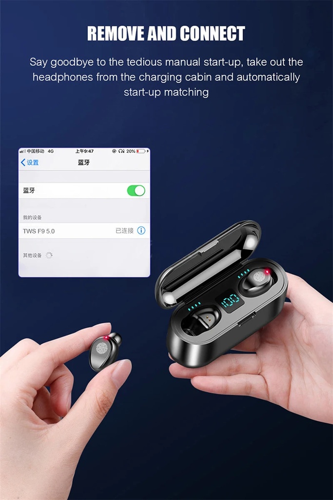 F9 TWS Bluetooth 5.0 Earphone Wireless Headphone Stereo Headset Sport Earbuds Microphone With Charging Box