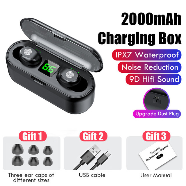 F9 TWS Bluetooth 5.0 Earphone Wireless Headphone Stereo Headset Sport Earbuds Microphone With Charging Box