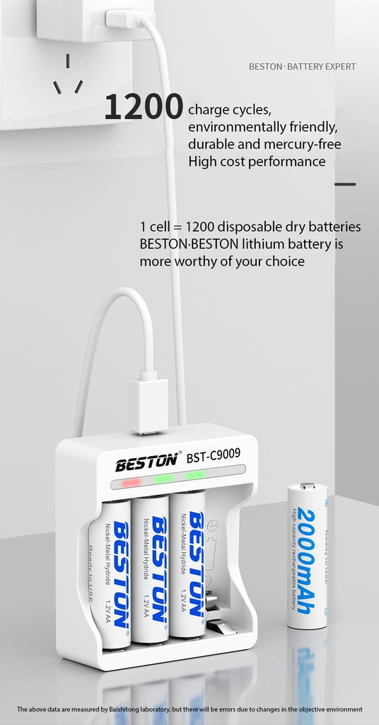 Beston 1.2v AA No. 5 rechargeable battery Ni-MH 1200mah, 2000 mAh