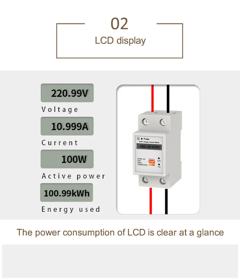 Tuya APP WIFI Smart Energy Meter AC230V 63A Singles Phase Meter Voltage Current Active Power Electricity Display Meter