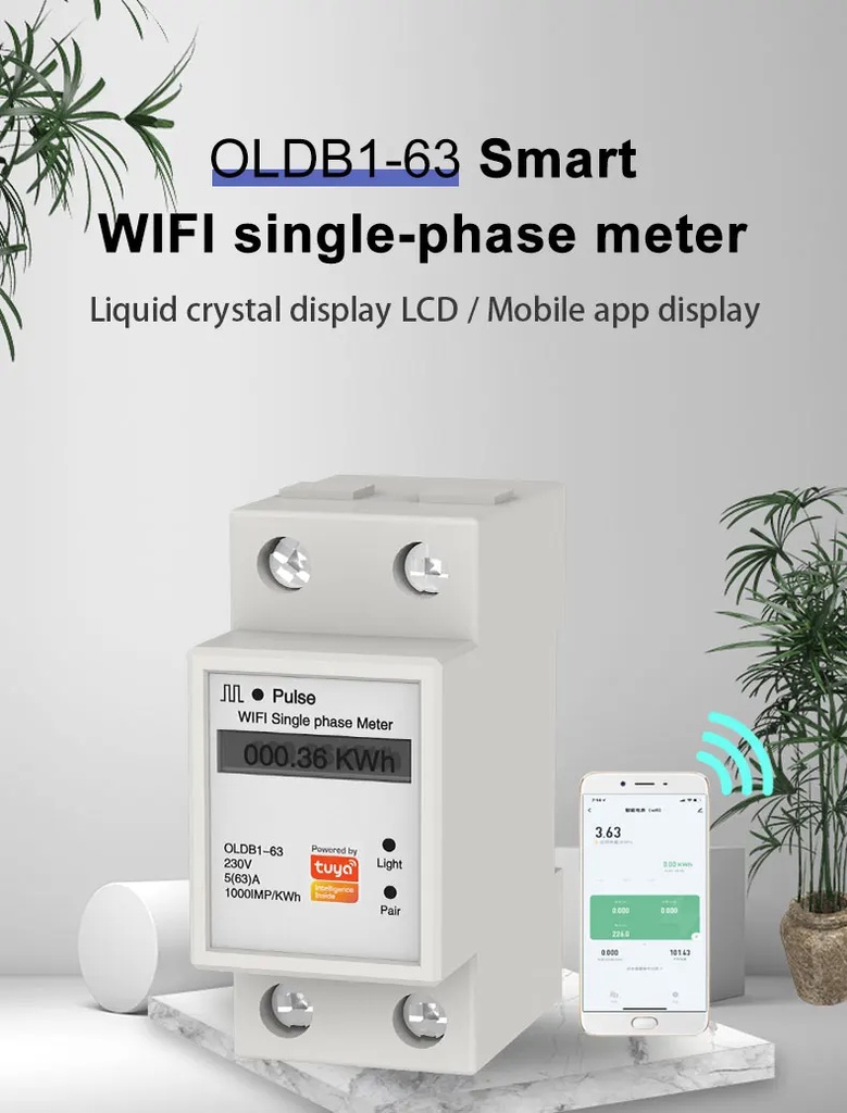 Tuya APP WIFI Smart Energy Meter AC230V 63A Singles Phase Meter Voltage Current Active Power Electricity Display Meter