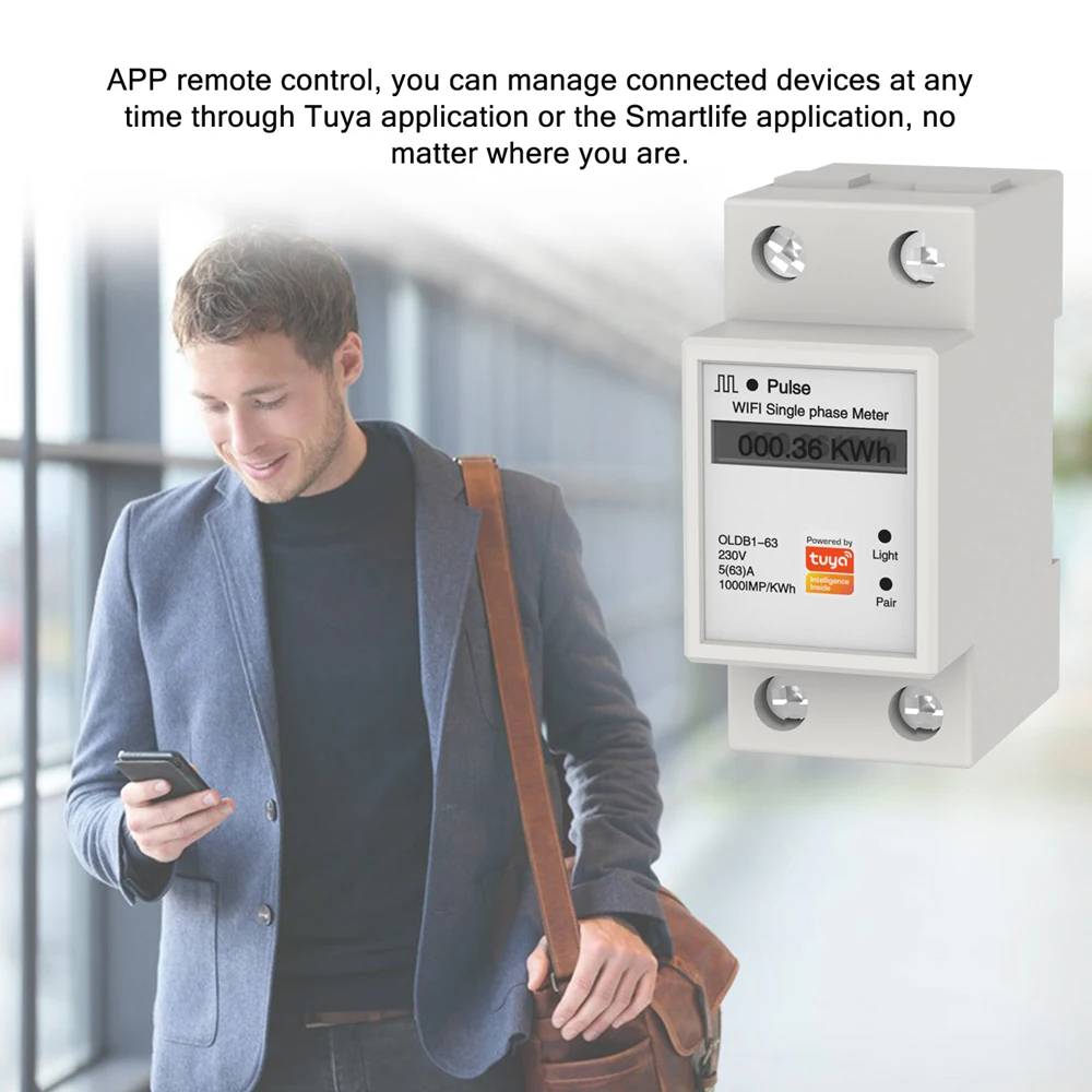 Tuya APP WIFI Smart Energy Meter AC230V 63A Singles Phase Meter Voltage Current Active Power Electricity Display Meter
