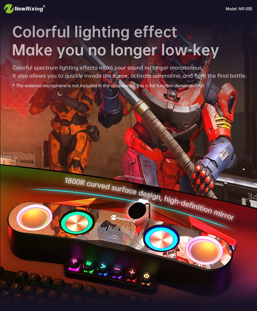 NR-555 TWS Connection Bluetooth 5.0 Wireless Speaker Colorful Lighting Computer Call Gaming Link Microphone AUX Input TF Card