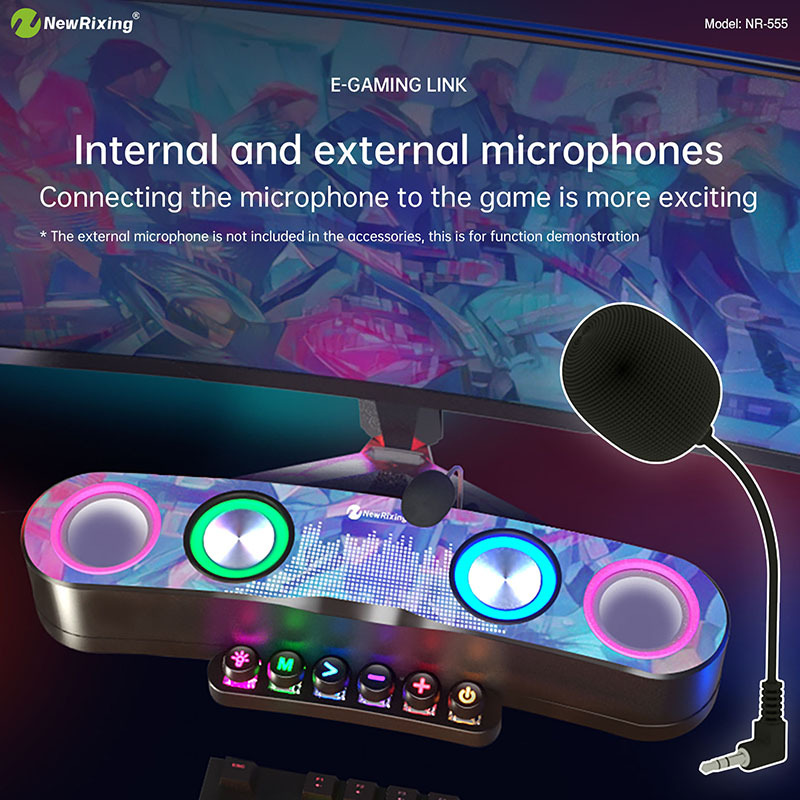 NR-555 TWS Connection Bluetooth 5.0 Wireless Speaker Colorful Lighting Computer Call Gaming Link Microphone AUX Input TF Card