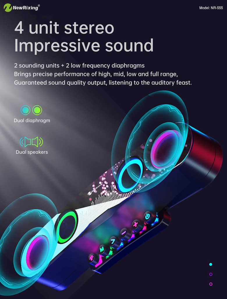 NR-555 TWS Connection Bluetooth 5.0 Wireless Speaker Colorful Lighting Computer Call Gaming Link Microphone AUX Input TF Card