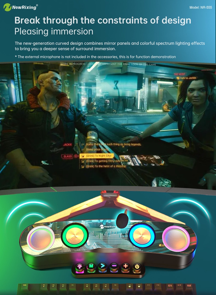 NR-555 TWS Connection Bluetooth 5.0 Wireless Speaker Colorful Lighting Computer Call Gaming Link Microphone AUX Input TF Card