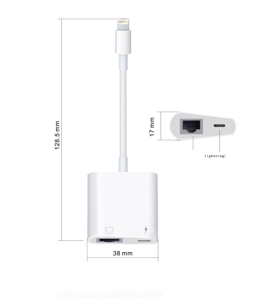 10/100Mbps Lightning to RJ45 Adapter 2 in 1 Ethernet LAN Network Adapter with Charge Port Compatible with IPhone/iPad/iPod Plug and Play