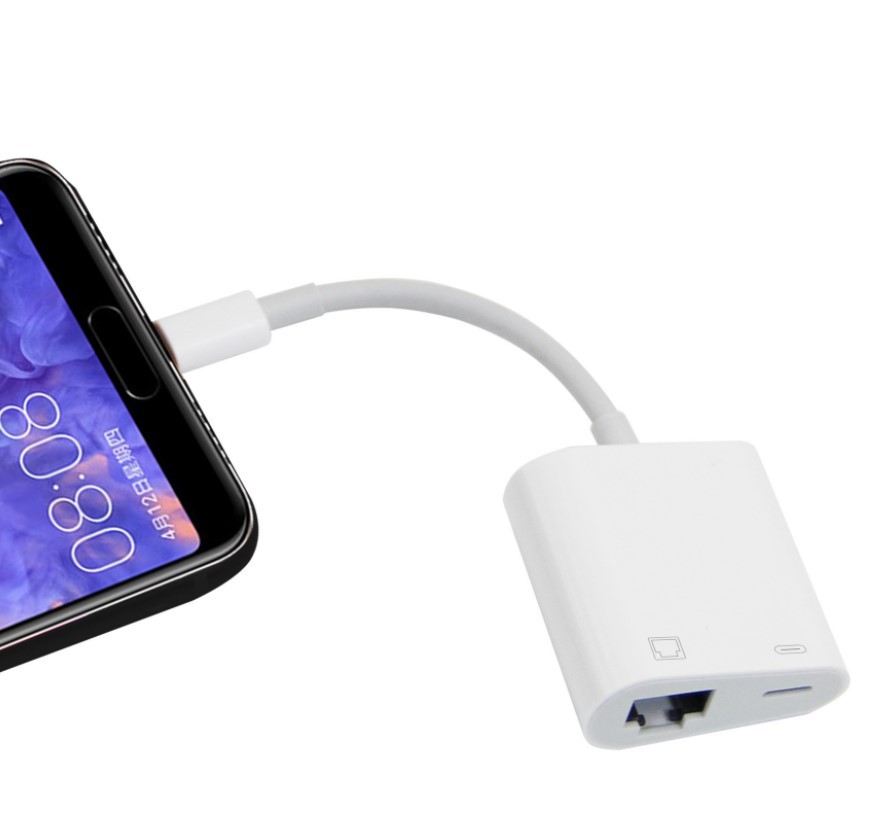 10/100Mbps Lightning to RJ45 Adapter 2 in 1 Ethernet LAN Network Adapter with Charge Port Compatible with IPhone/iPad/iPod Plug and Play