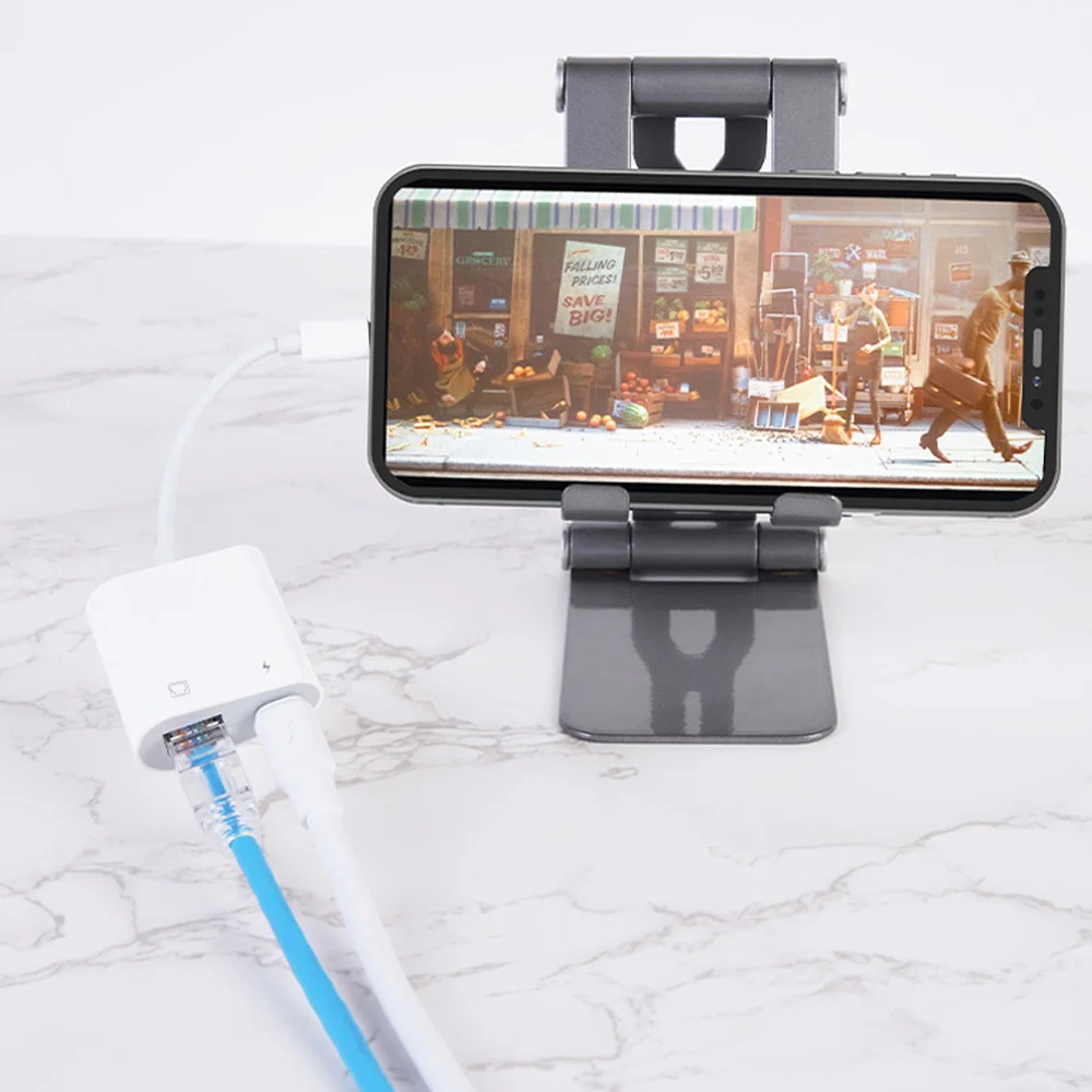 10/100Mbps Lightning to RJ45 Adapter 2 in 1 Ethernet LAN Network Adapter with Charge Port Compatible with IPhone/iPad/iPod Plug and Play