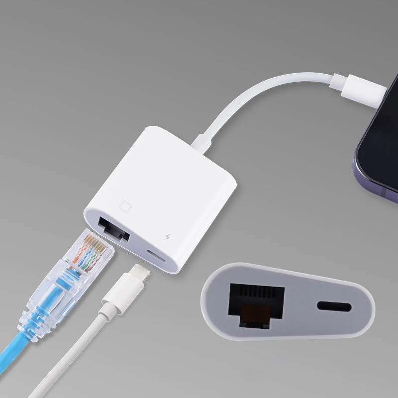 10/100Mbps Lightning to RJ45 Adapter 2 in 1 Ethernet LAN Network Adapter with Charge Port Compatible with IPhone/iPad/iPod Plug and Play