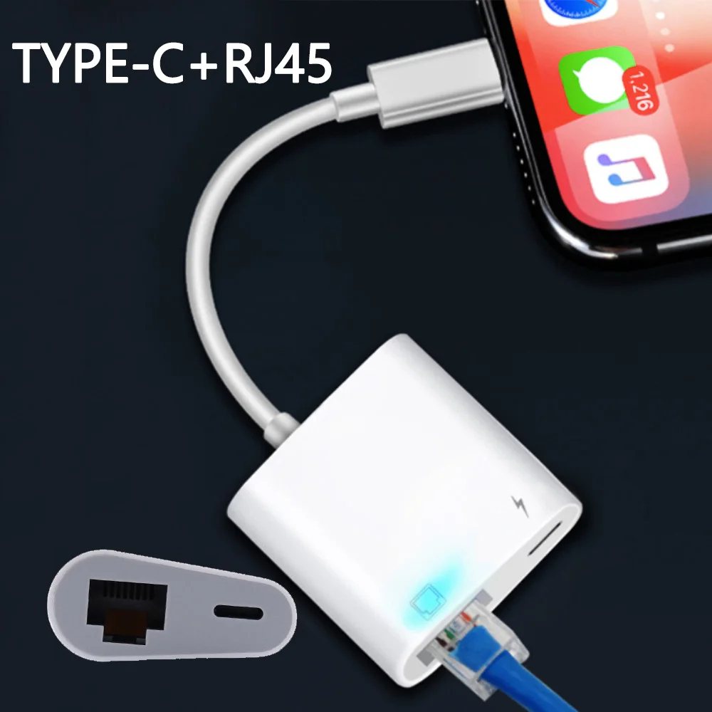10/100Mbps Lightning to RJ45 Adapter 2 in 1 Ethernet LAN Network Adapter with Charge Port Compatible with IPhone/iPad/iPod Plug and Play