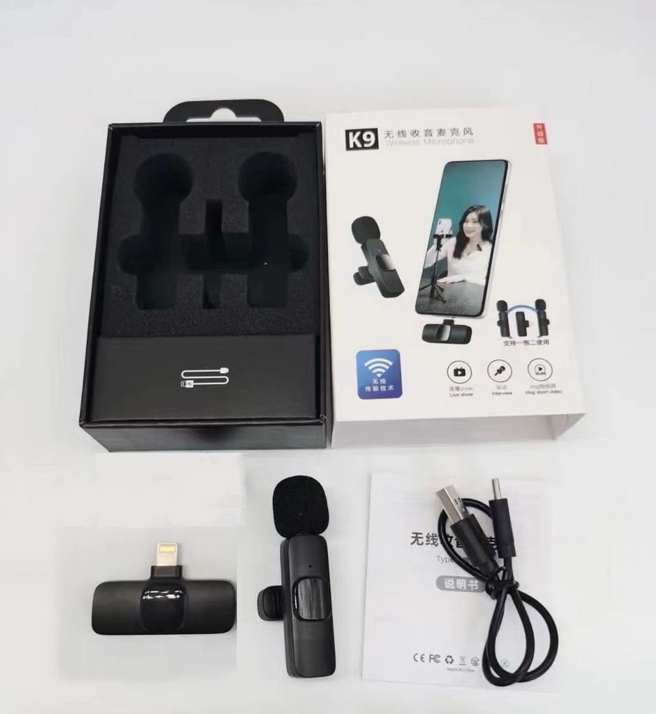 k9 wireless microphone short video recording intelligent noise reduction microphone one to two MIC