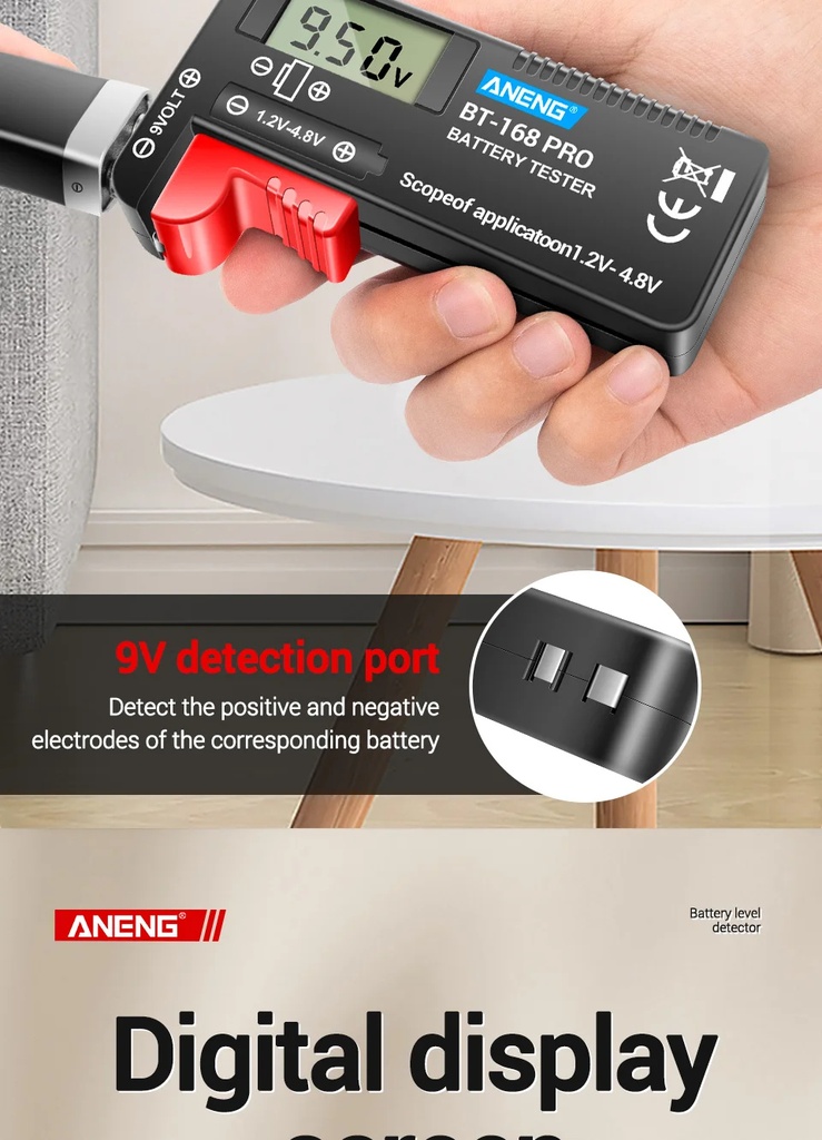 ANENG BT-168 PRO Digital Lithium Battery Capacity Tester Checkered Load Analyzer Display Check AAA AA Button Cell Universal Test