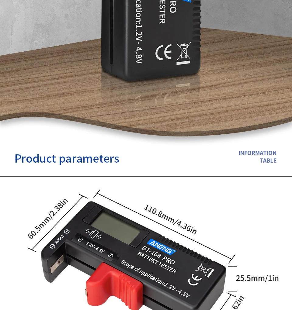 ANENG BT-168 PRO Digital Lithium Battery Capacity Tester Checkered Load Analyzer Display Check AAA AA Button Cell Universal Test