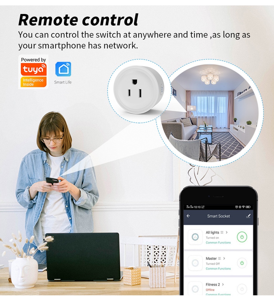 Tuya Smart life wifi metering socket smart plug mobile phone remote voice control (ESS Gadgets)