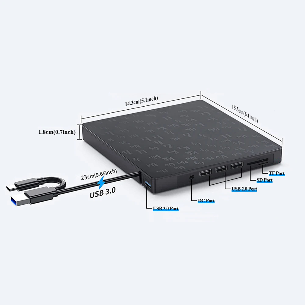 7 in 1 External CD/DVD Drive USB3.0/Type-C CD DVD RW Optical Drive DVD Burner DVD Writer Multifunction SD/TF Slots USB HUB