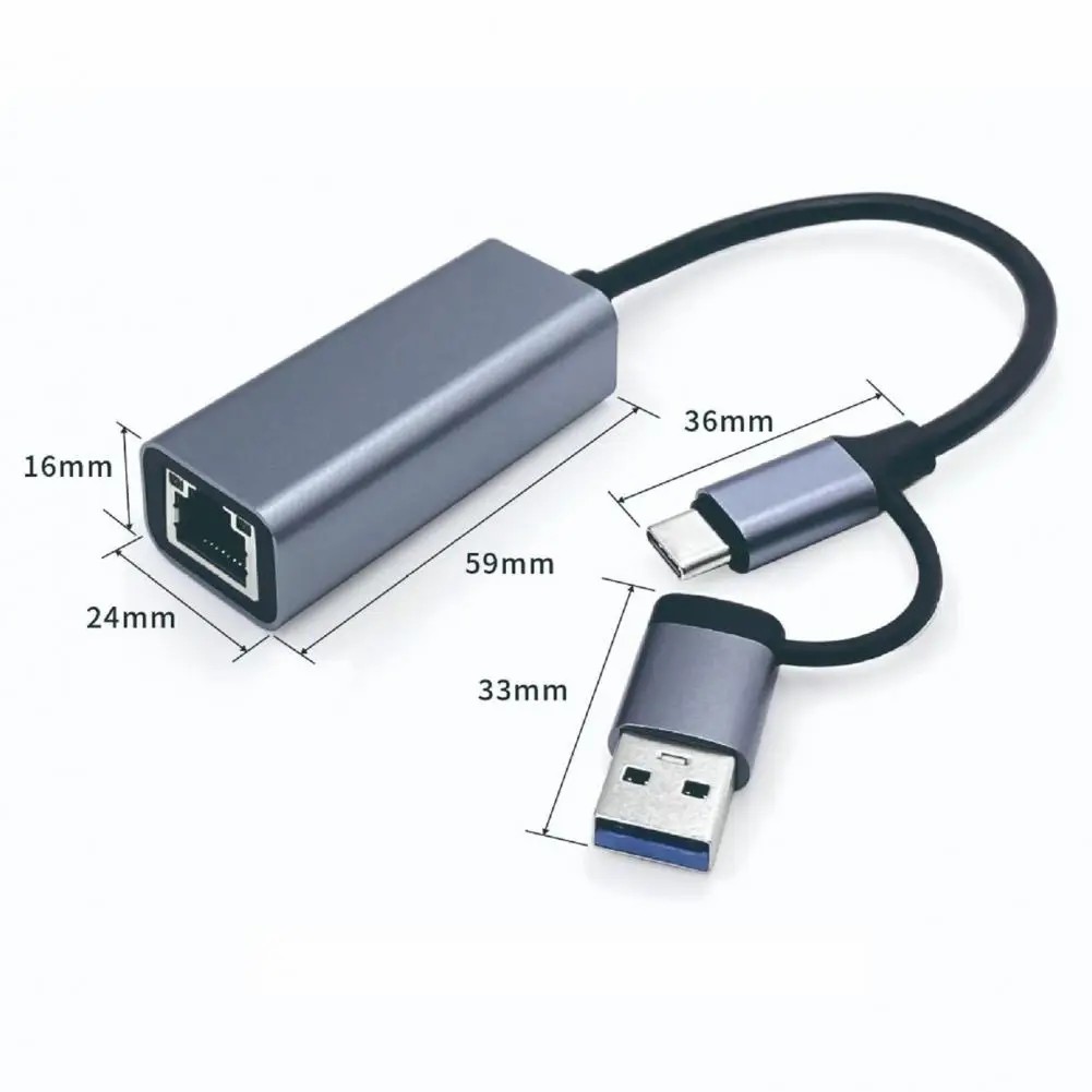Type C gigabit 1000Mbps driver-free network card dual adapter USB3.0 to network port rj45 wired network converter