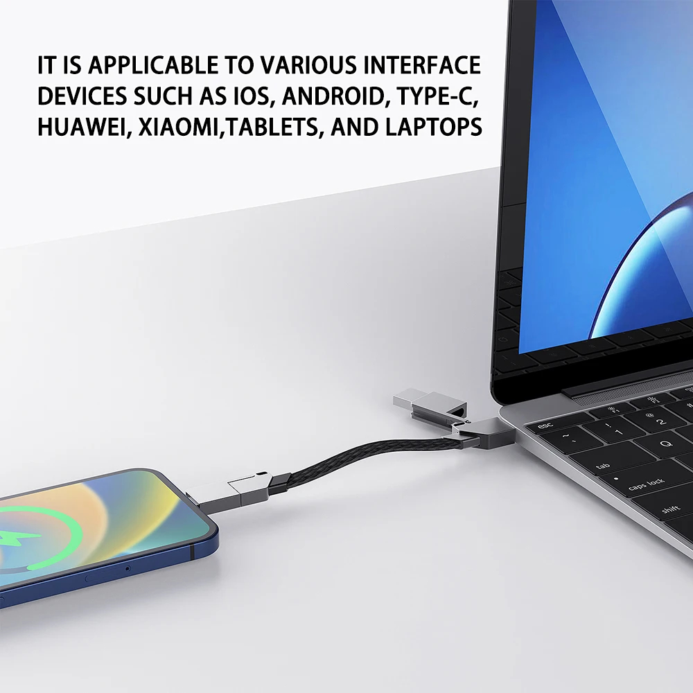 Zinc Alloy 6 in 1 Multi Fast Charging Cable Keychain PD for Apple iPhone Lightning 10W Android TYPE-C 60W QC 18W Fast Charging Data Cable