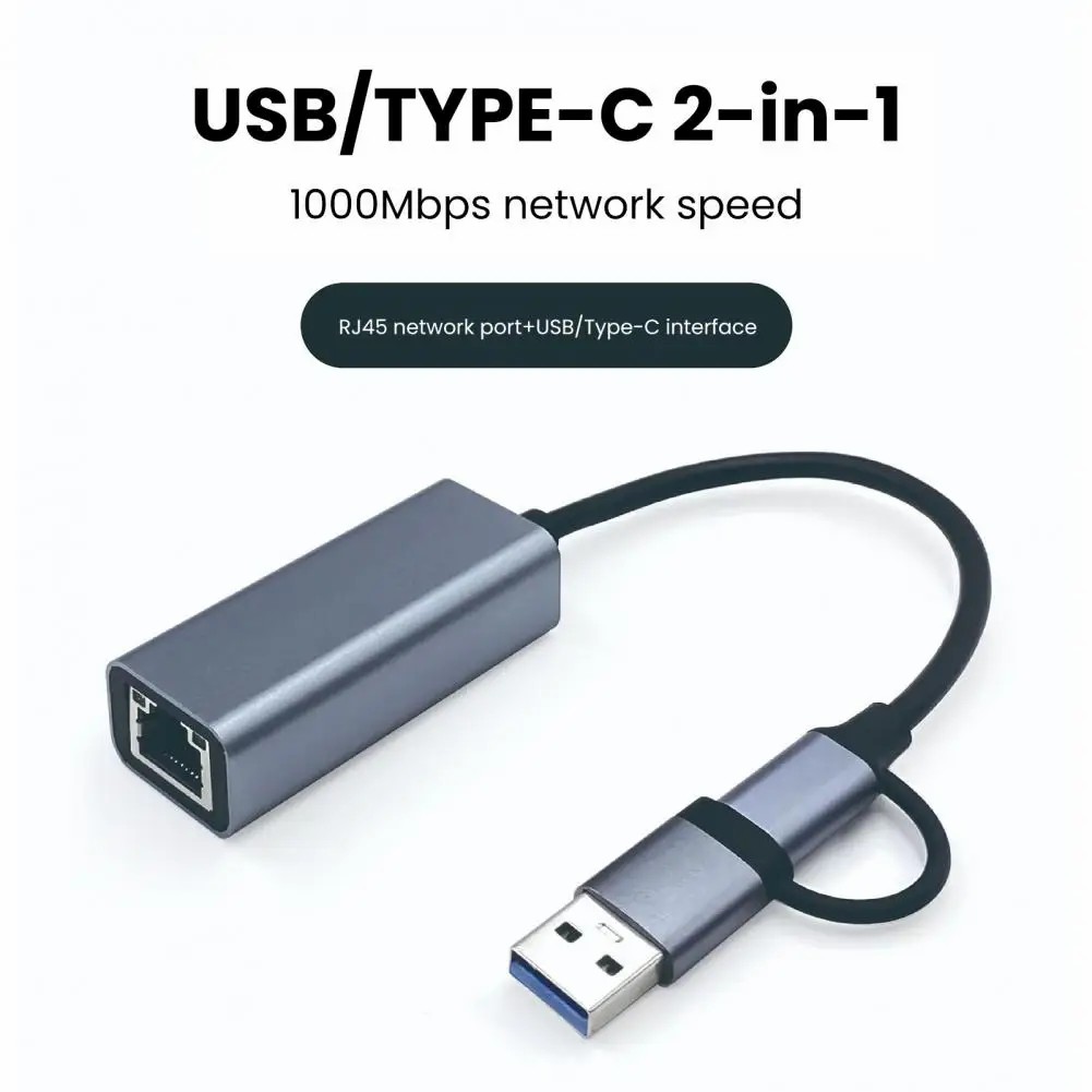 Type C gigabit 1000Mbps driver-free network card dual adapter USB3.0 to network port rj45 wired network converter