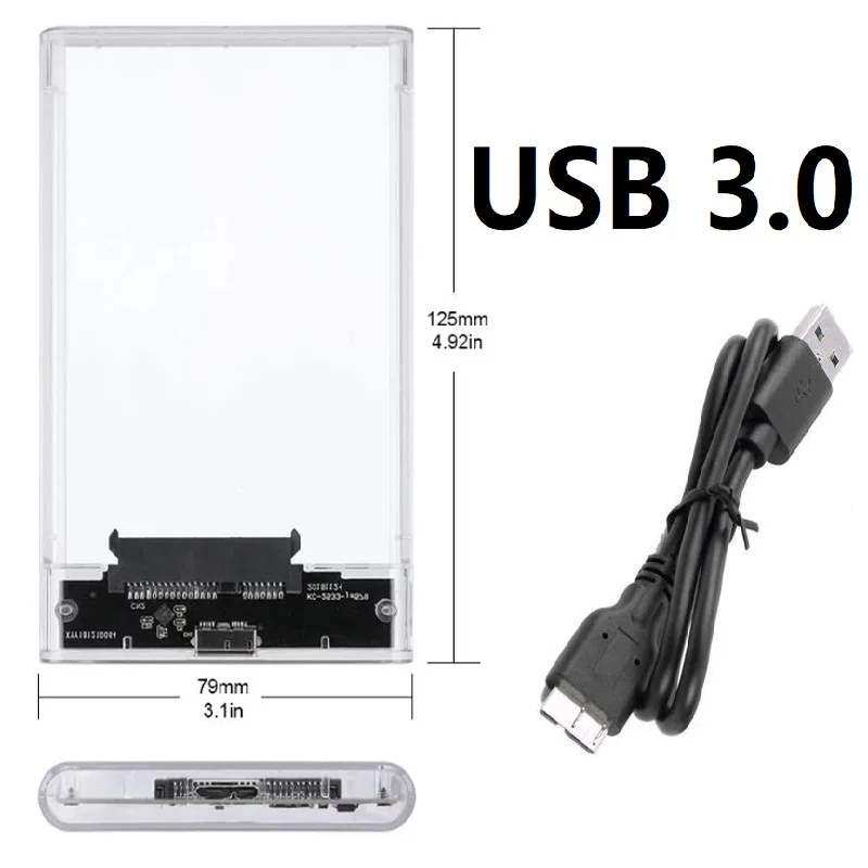 USB 3.0 Transparent 2.5inch Hard Drive Enclosure SATA Serial Port SSD HDD  Plug and Play for Notebook Computer