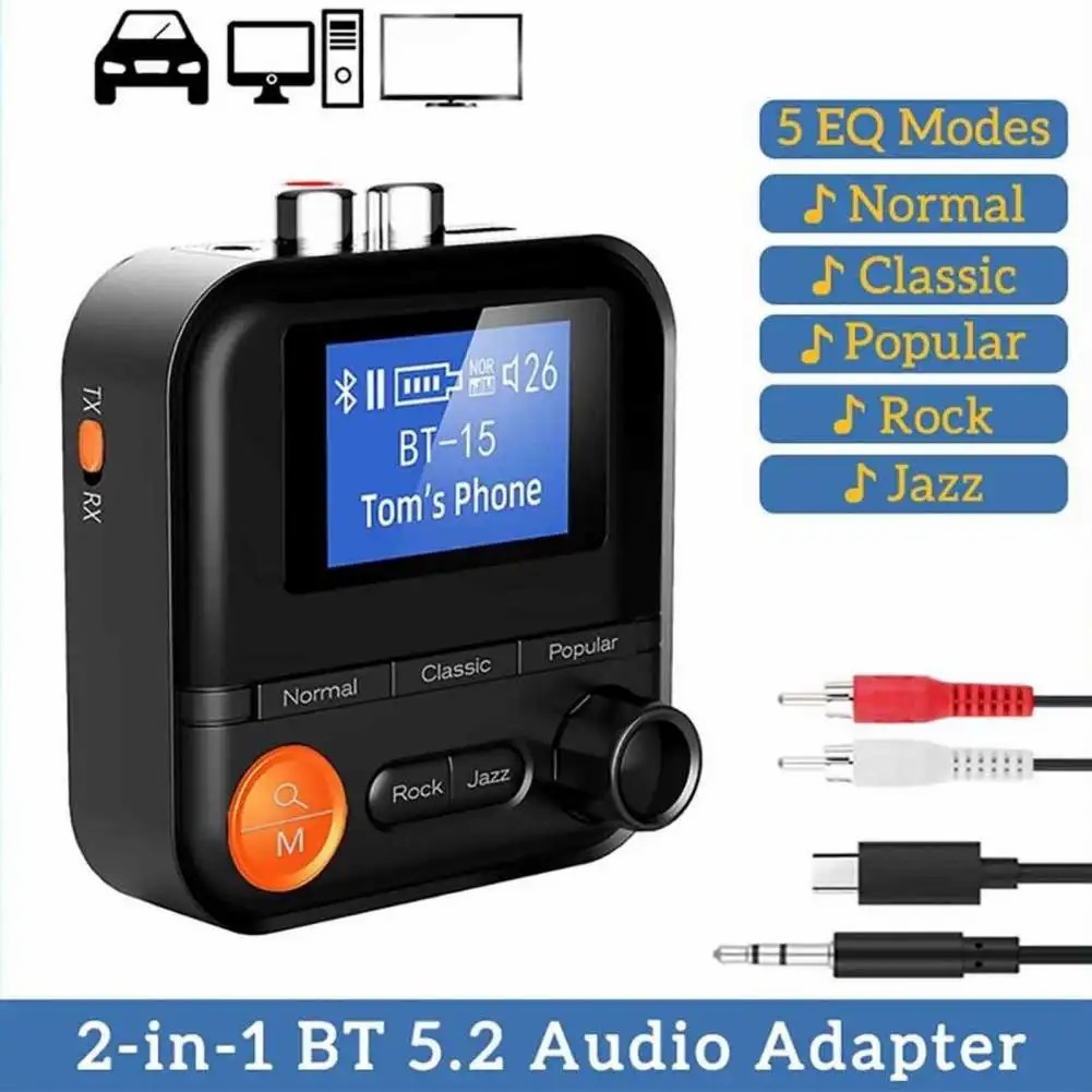 Wireless Bluetooth-compatible 5.2 Receiver HiFi Stereo Audio Adapter With Display Support AUX 2RCA TF