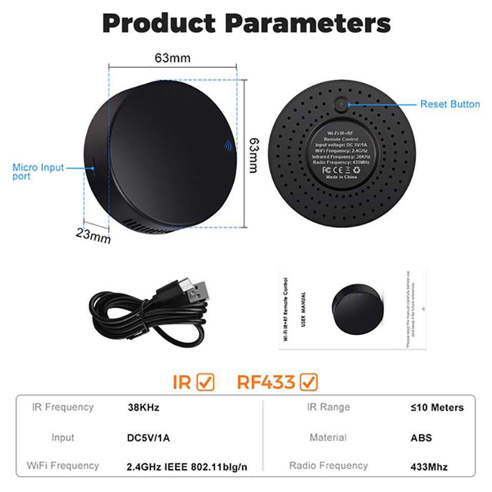 WiFi IR RF 433Mhz Remote Control Tuya Smart Remote Controller