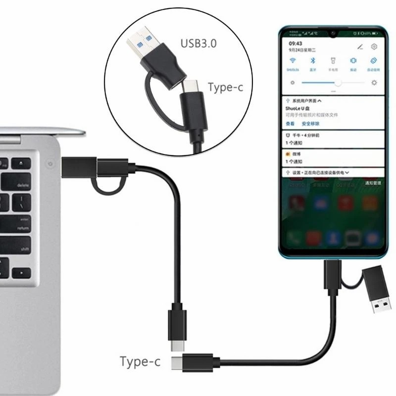 2 in 1 USB 3.2 to Type-c Fast Charging Cable for Charging Data Sync 10Gbps