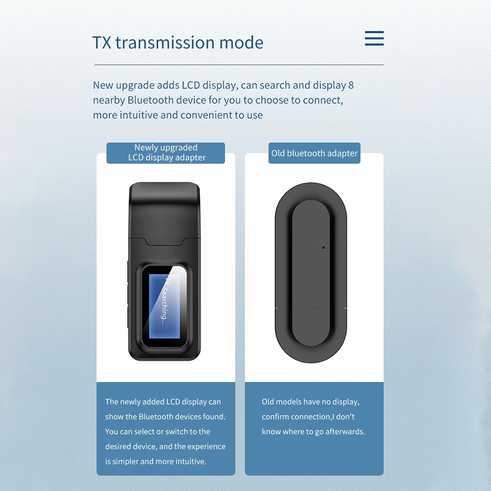 2 In 1 Bluetooth 5.0 Receiver Audio Wireless LCD Display Bluetooth Adapter 3.5mm AUX USB Dongle